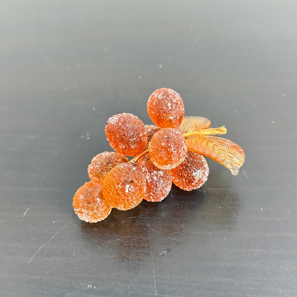 Vintage Sugared Acrylic Grapes Amber Faux Fruit Mid Century Decor Cluster Small